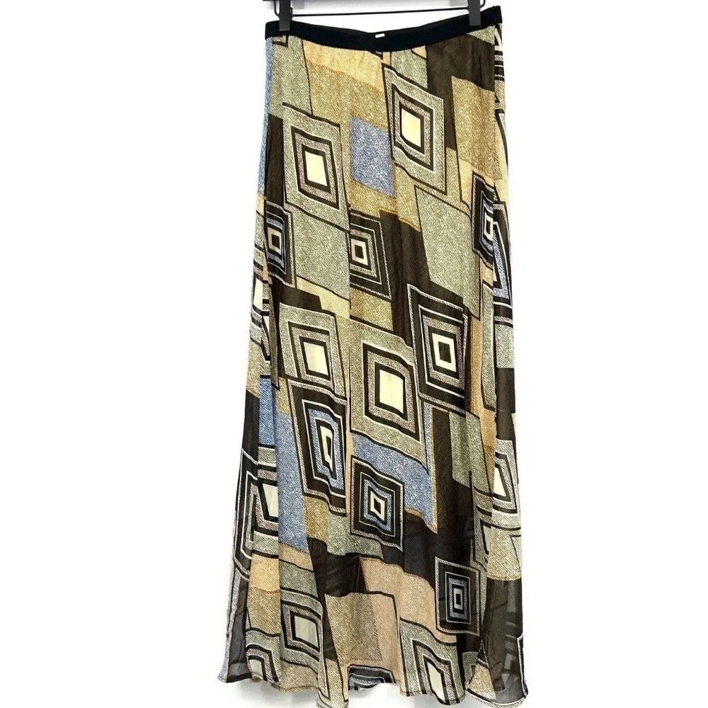Pleione Maxi Skirt Geometric Print Chiffon Pull On